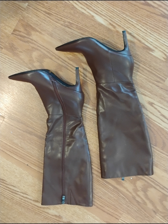 Shoes - Women's Brown Knee-High Pointed-Toe Stiletto Boots